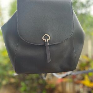 Kate Spade Black Leather Backpack with Gold Accent